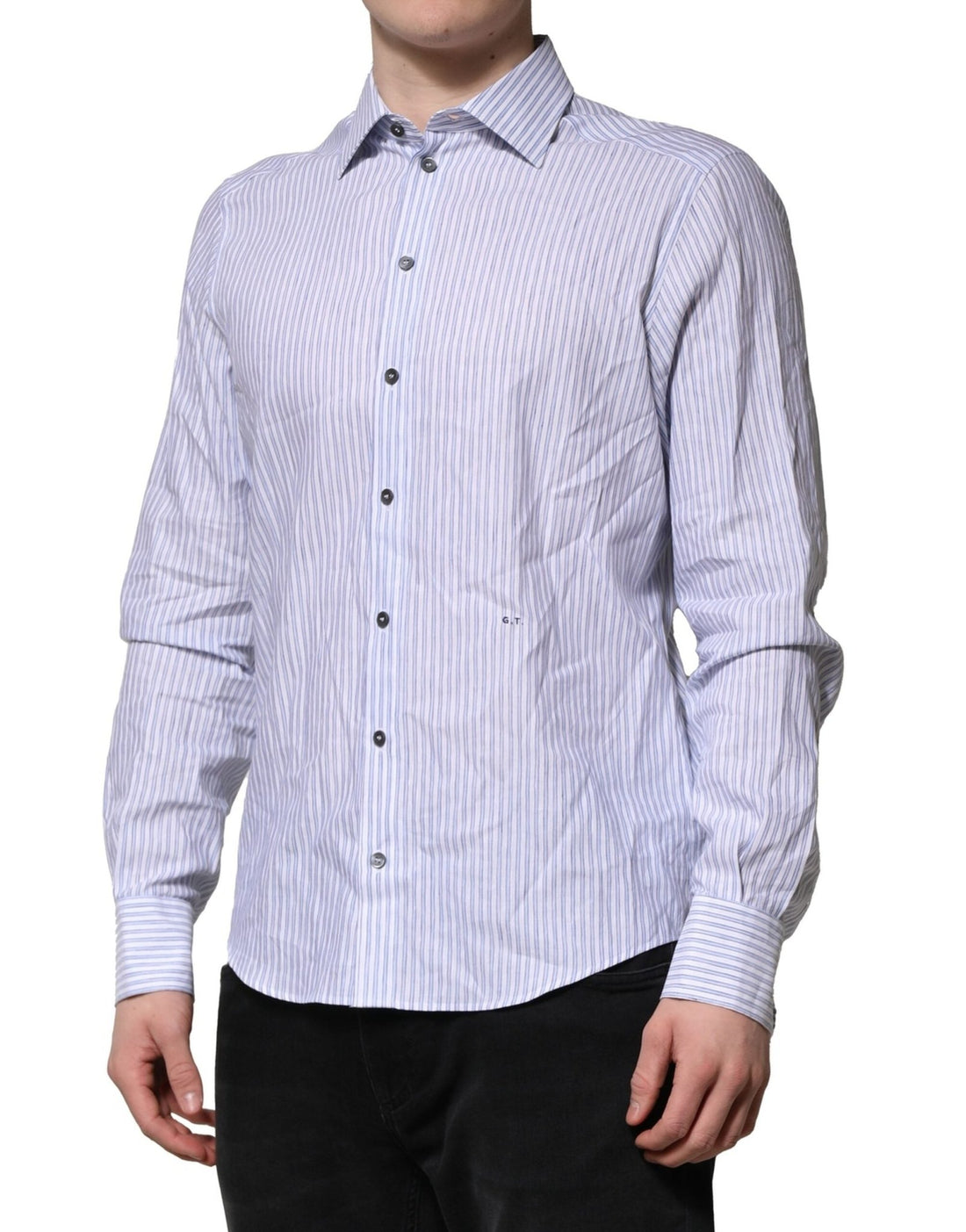 Dolce & Gabbana White Blue Striped Cotton Dress Formal Shirt - RIMODA