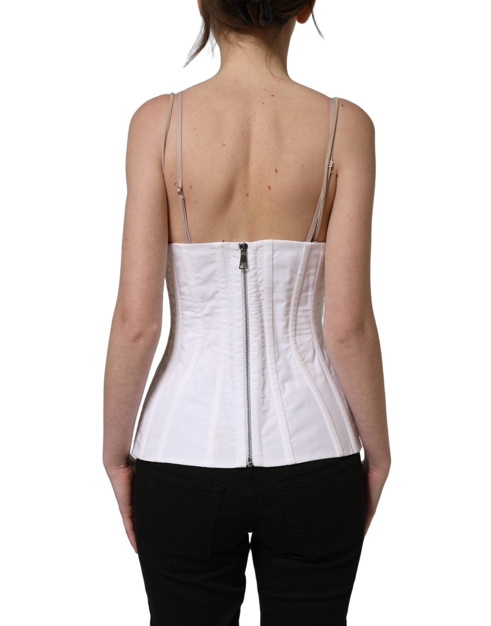 Dolce & Gabbana White Brown Cotton Sleeveless Corset Top - RIMODA