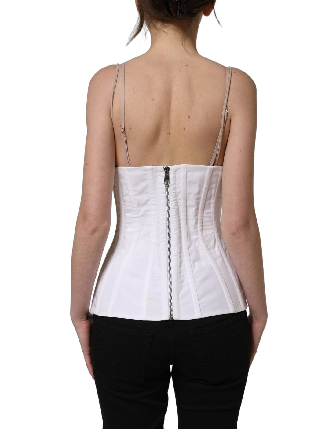 Dolce & Gabbana White Brown Cotton Sleeveless Corset Top - RIMODA