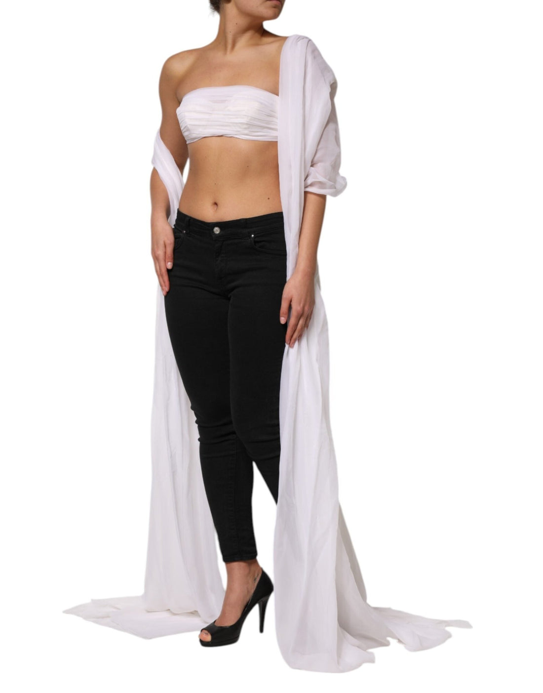 Dolce & Gabbana White Bustier Corset Cropped Chiffon Top - RIMODA
