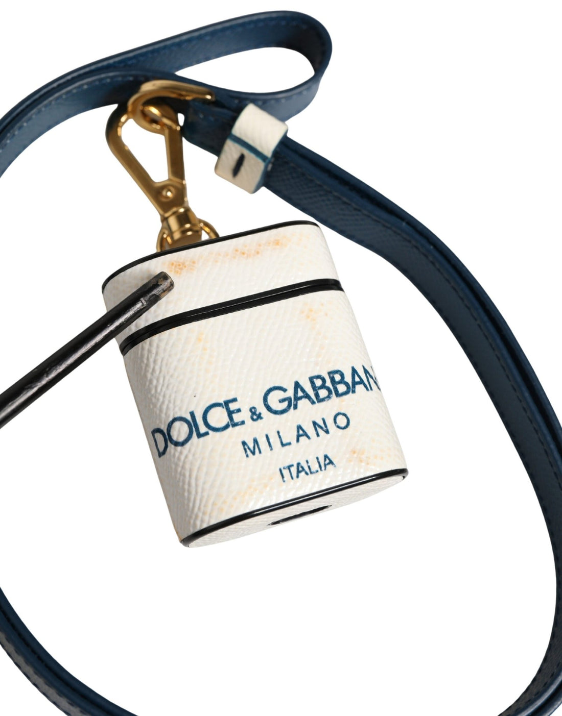 Dolce & Gabbana White Calf Leather Logo Flip Holder Strap Airpods Case - RIMODA