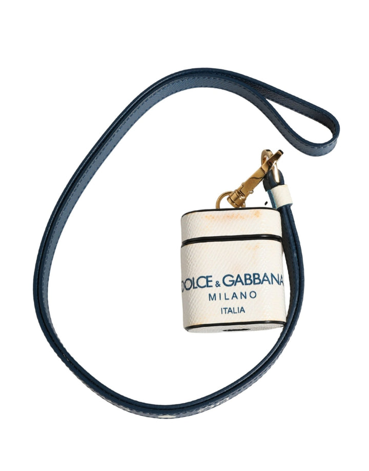 Dolce & Gabbana White Calf Leather Logo Flip Holder Strap Airpods Case - RIMODA