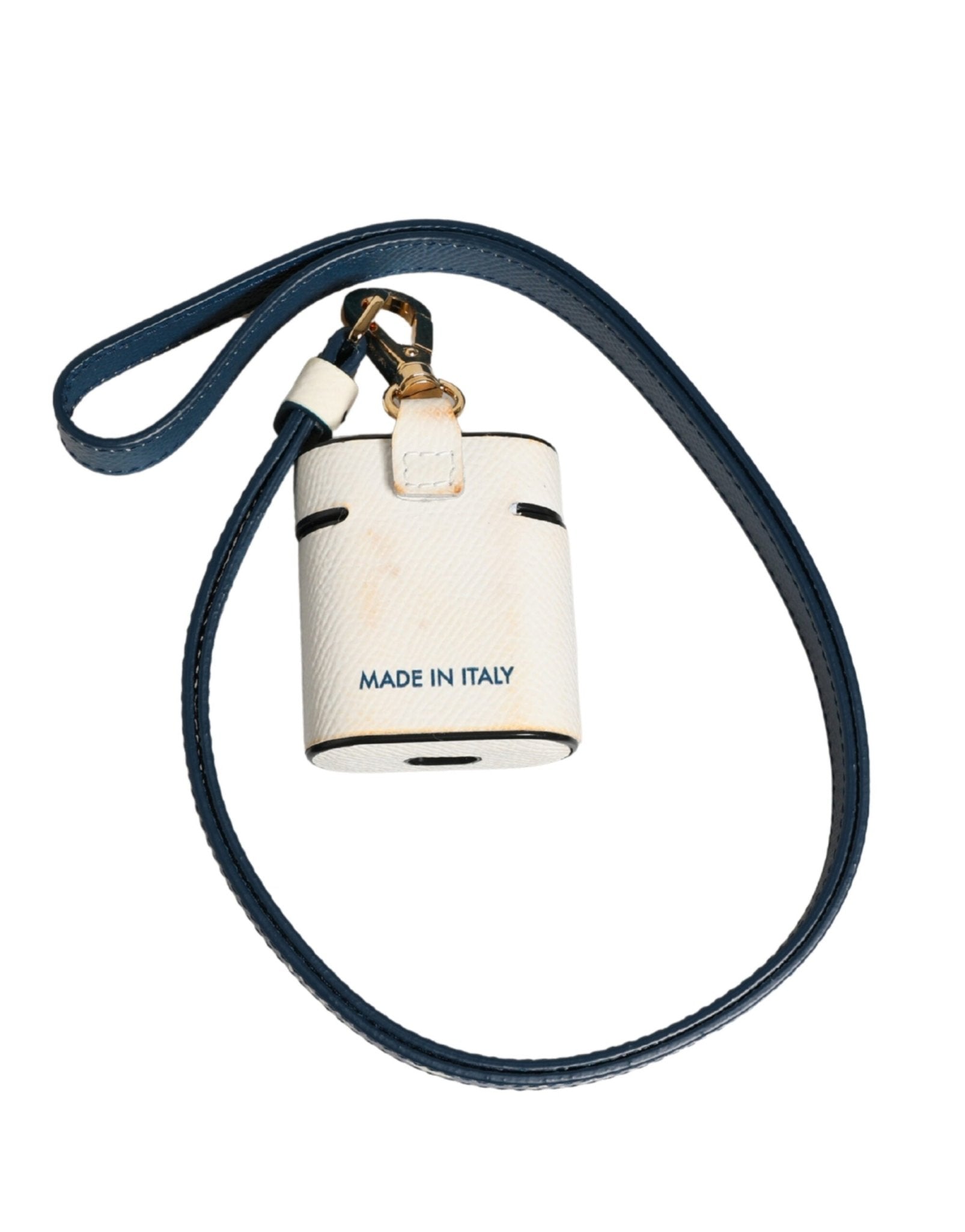 Dolce & Gabbana White Calf Leather Logo Flip Holder Strap Airpods Case - RIMODA