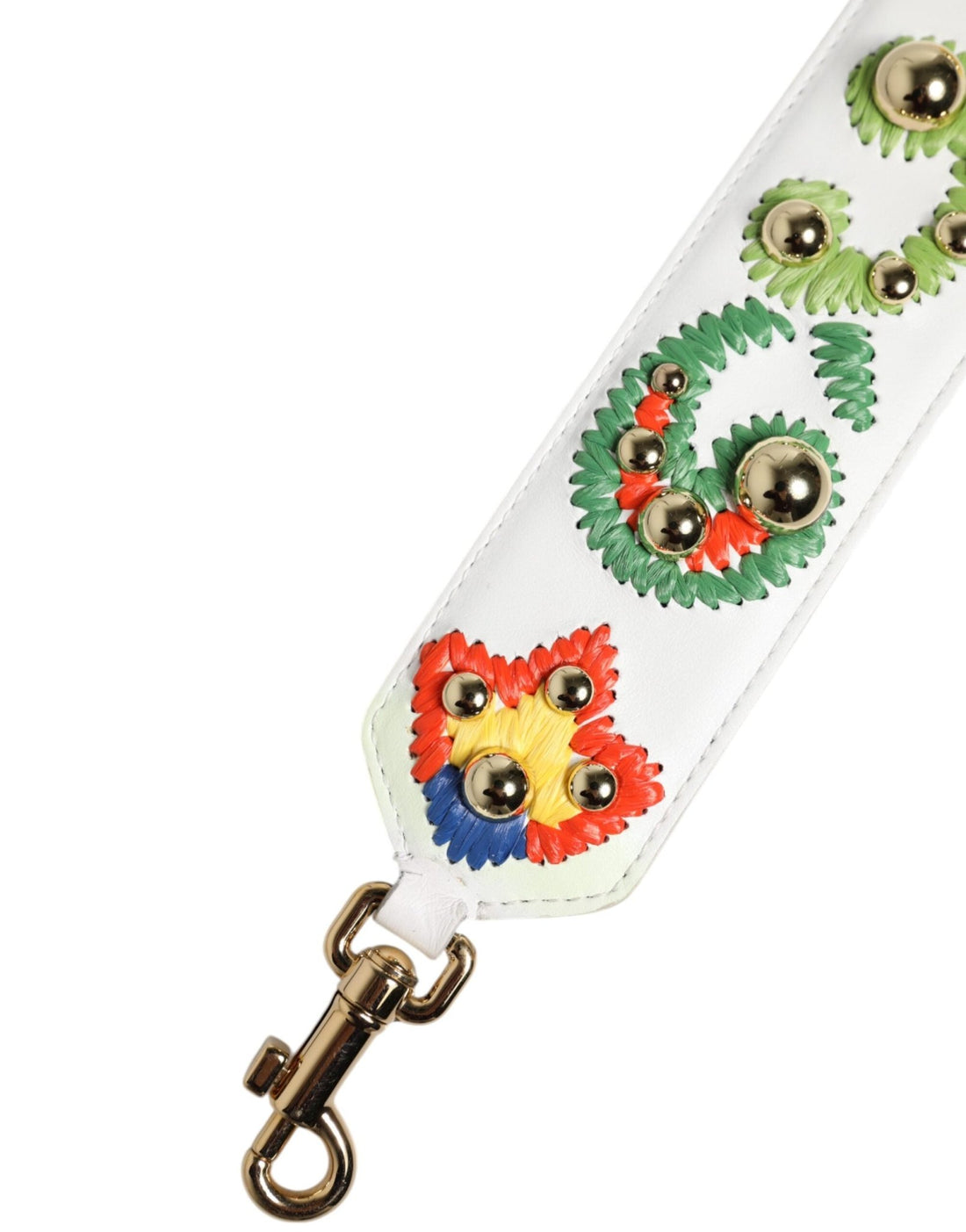 Dolce & Gabbana White Calfskin Raffia Embroidered Patchwork Shoulder Strap - RIMODA