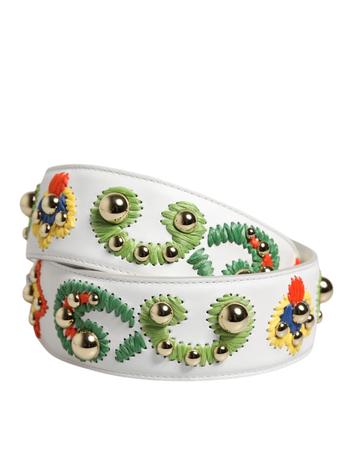 Dolce & Gabbana White Calfskin Raffia Embroidered Patchwork Shoulder Strap - RIMODA