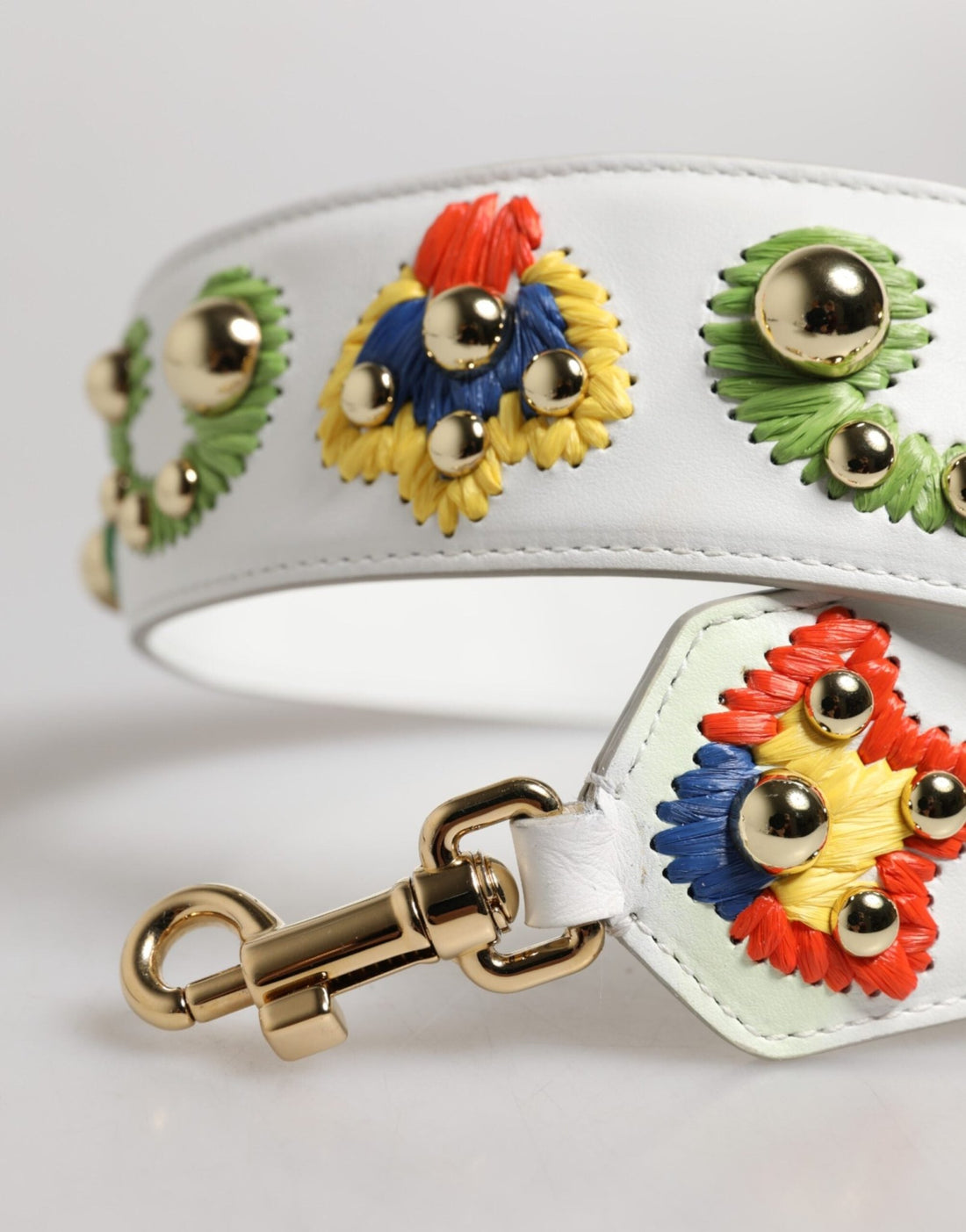 Dolce & Gabbana White Calfskin Raffia Embroidered Patchwork Shoulder Strap - RIMODA