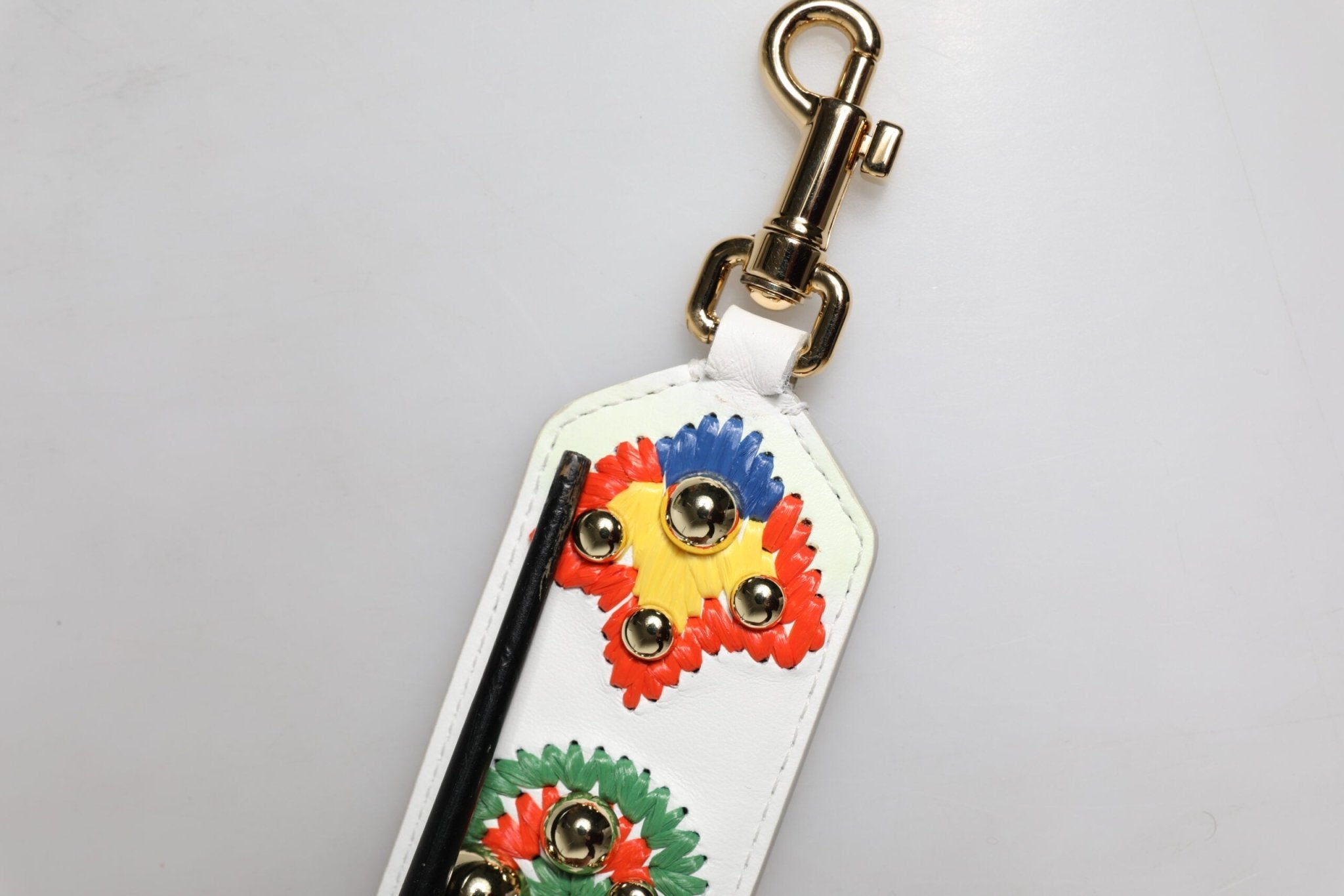 Dolce & Gabbana White Calfskin Raffia Embroidered Patchwork Shoulder Strap - RIMODA