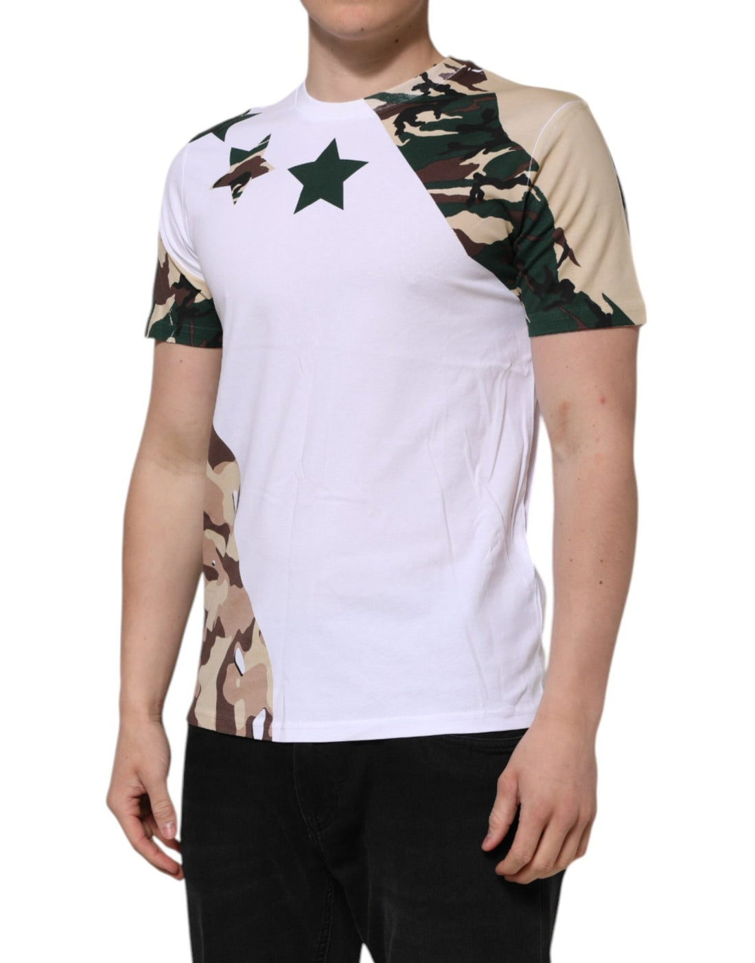 Dolce & Gabbana White Camouflage Cotton Men Crew Neck T-shirt - RIMODA