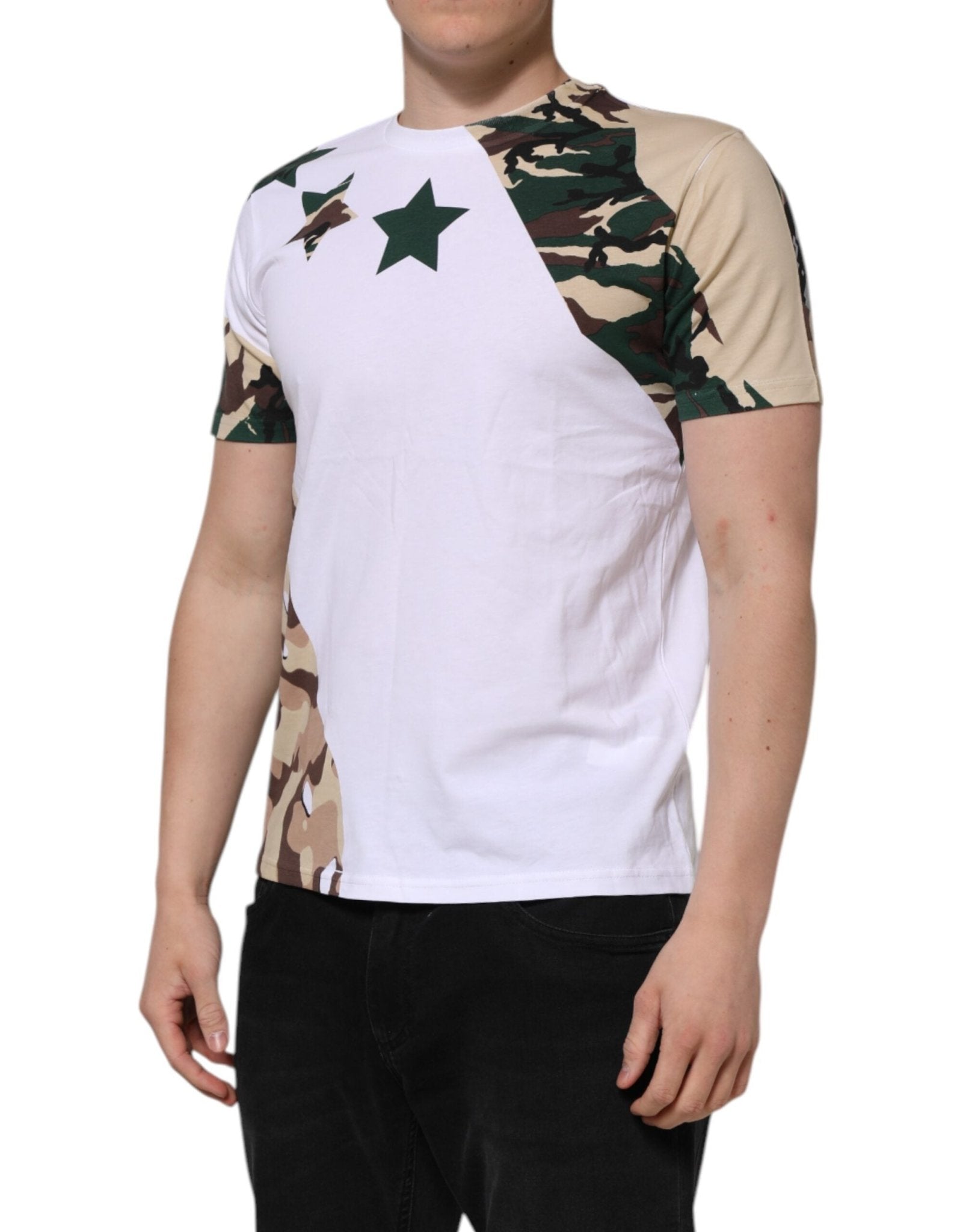 Dolce & Gabbana White Camouflage Cotton Men Crew Neck T-shirt - RIMODA