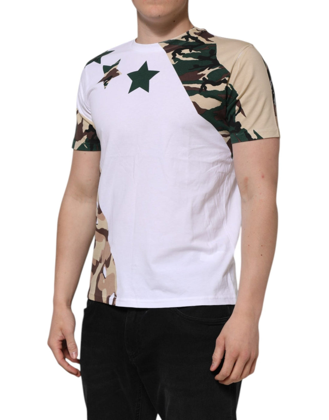 Dolce & Gabbana White Camouflage Cotton Men Crew Neck T-shirt - RIMODA