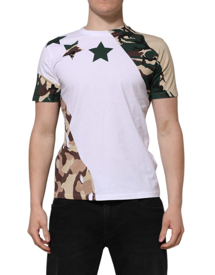 Dolce & Gabbana White Camouflage Cotton Men Crew Neck T-shirt - RIMODA