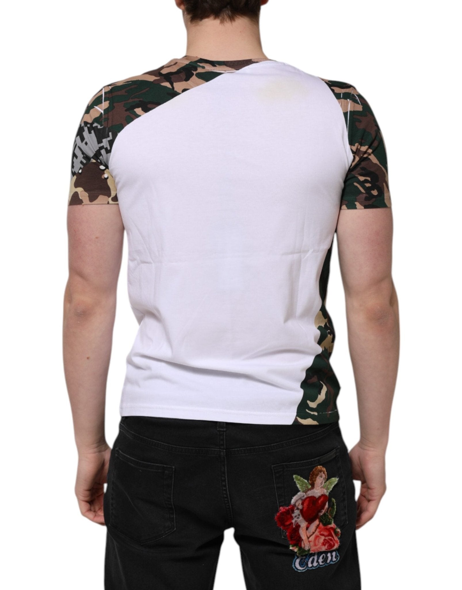 Dolce & Gabbana White Camouflage Cotton Men Crew Neck T-shirt - RIMODA