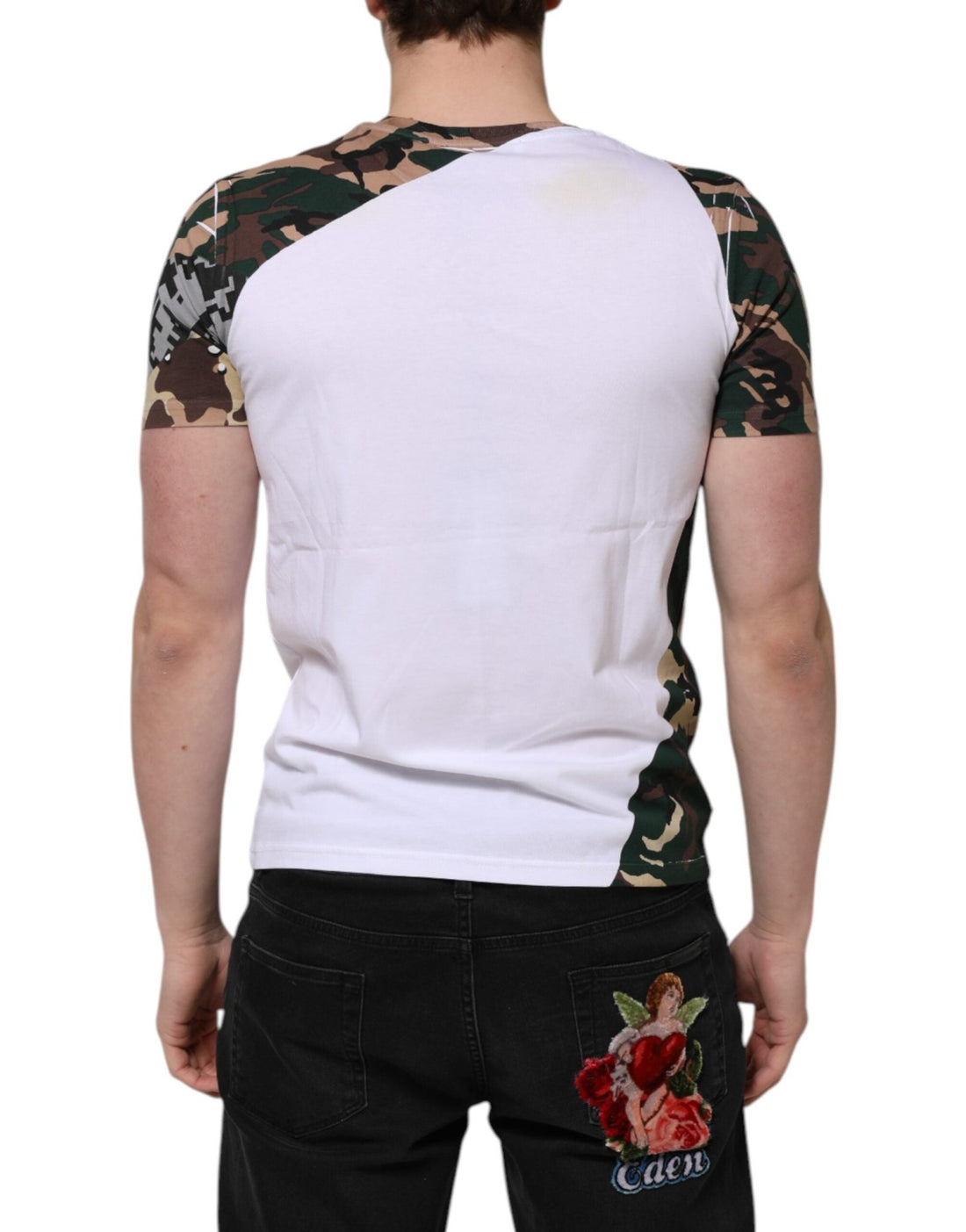 Dolce & Gabbana White Camouflage Cotton Men Crew Neck T-shirt - RIMODA