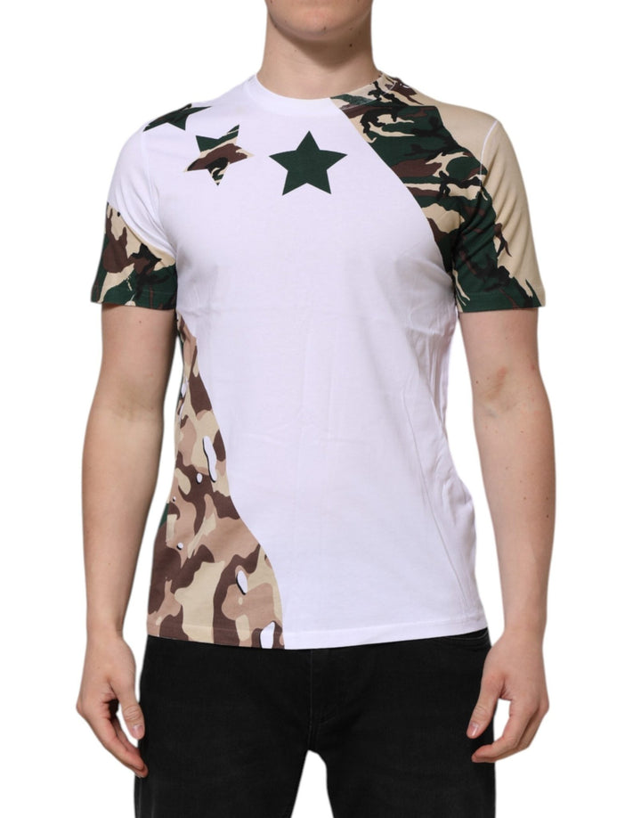 Dolce & Gabbana White Camouflage Cotton Men Crew Neck T-shirt - RIMODA