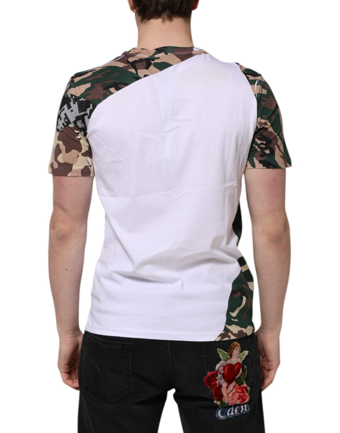 Dolce & Gabbana White Camouflage Cotton Men Crew Neck T-shirt - RIMODA