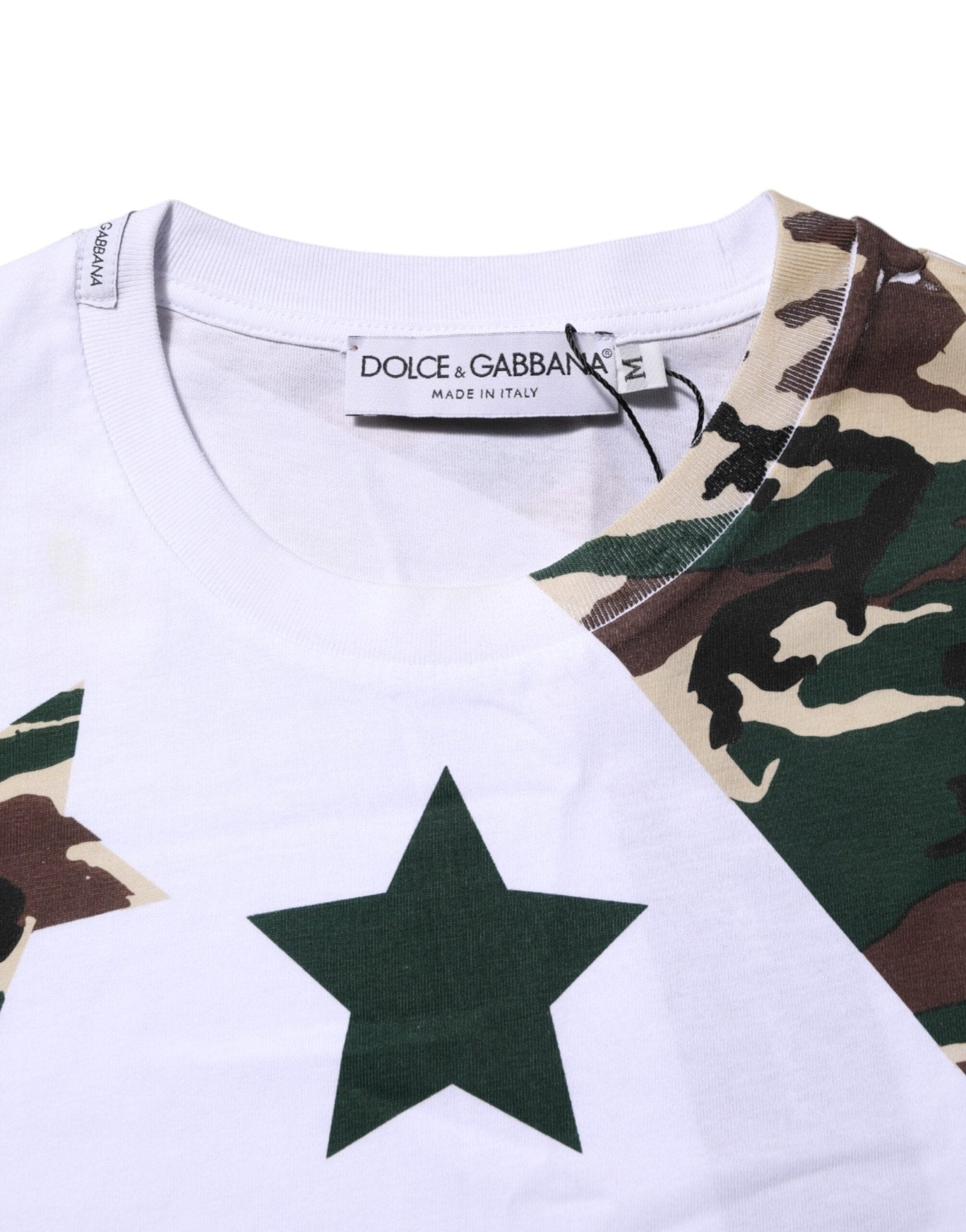 Dolce & Gabbana White Camouflage Cotton Men Crew Neck T-shirt - RIMODA