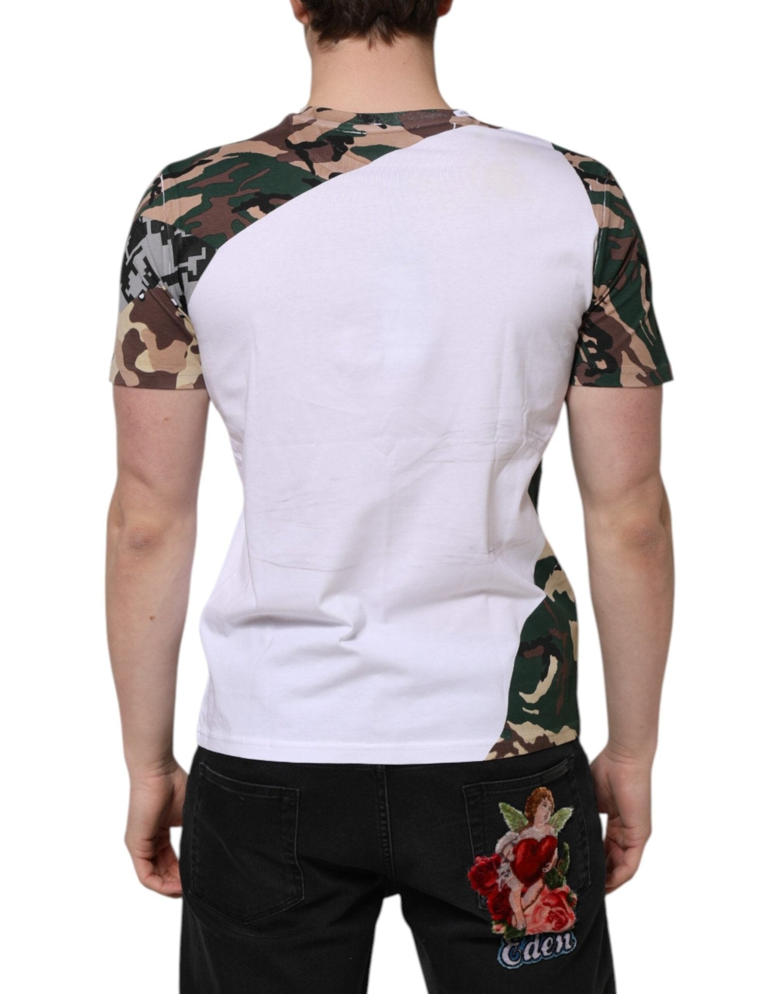 Dolce & Gabbana White Camouflage Cotton Men Crew Neck T-shirt - RIMODA