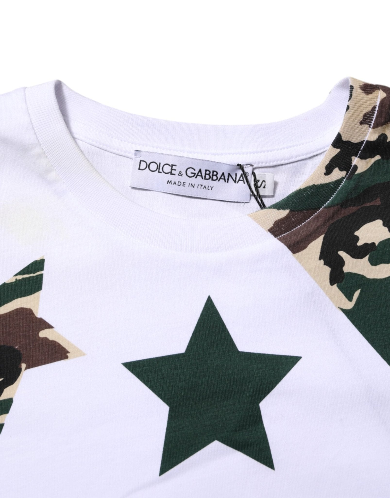 Dolce & Gabbana White Camouflage Cotton Men Crew Neck T-shirt - RIMODA