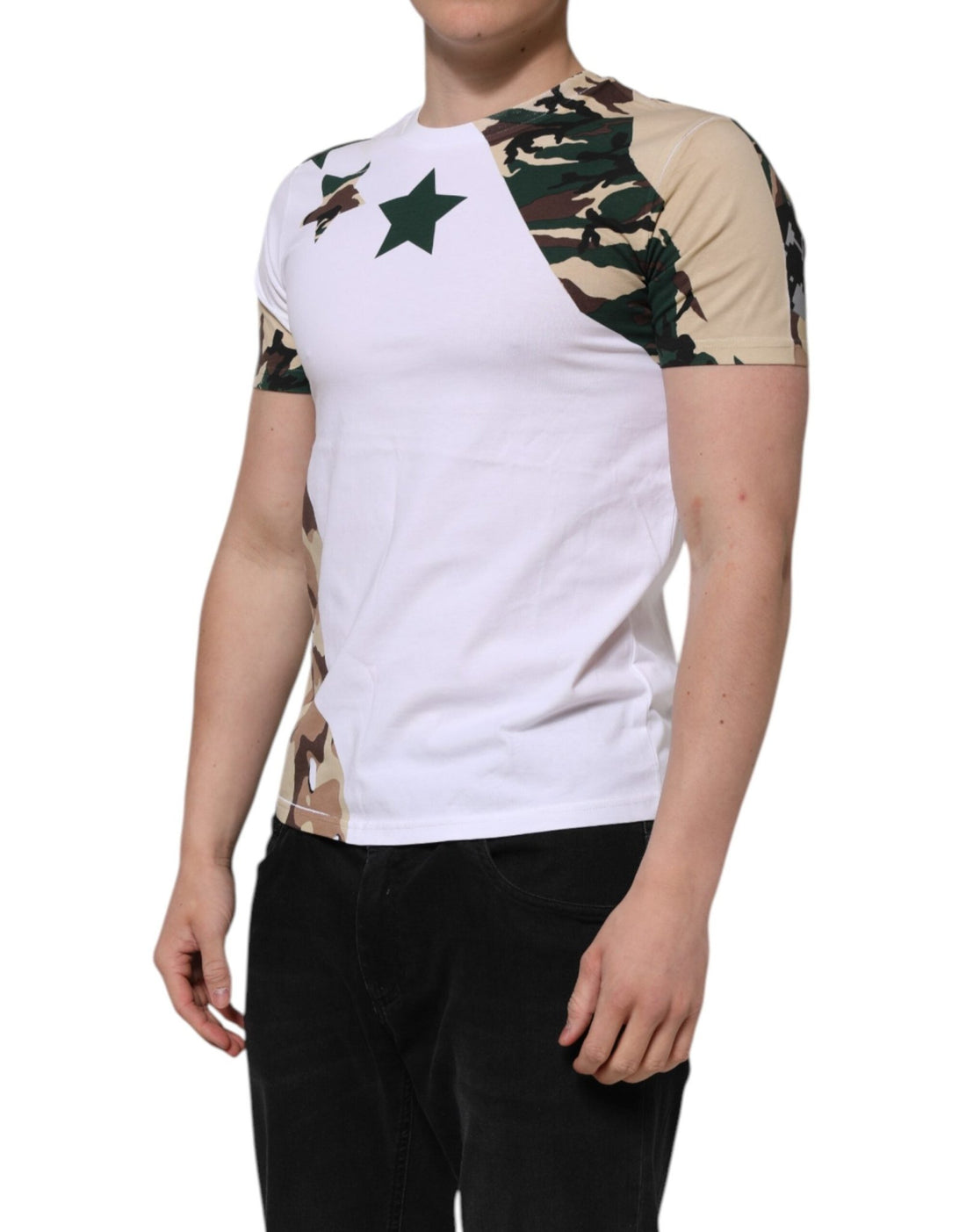 Dolce & Gabbana White Camouflage Cotton Men Crew Neck T-shirt - RIMODA