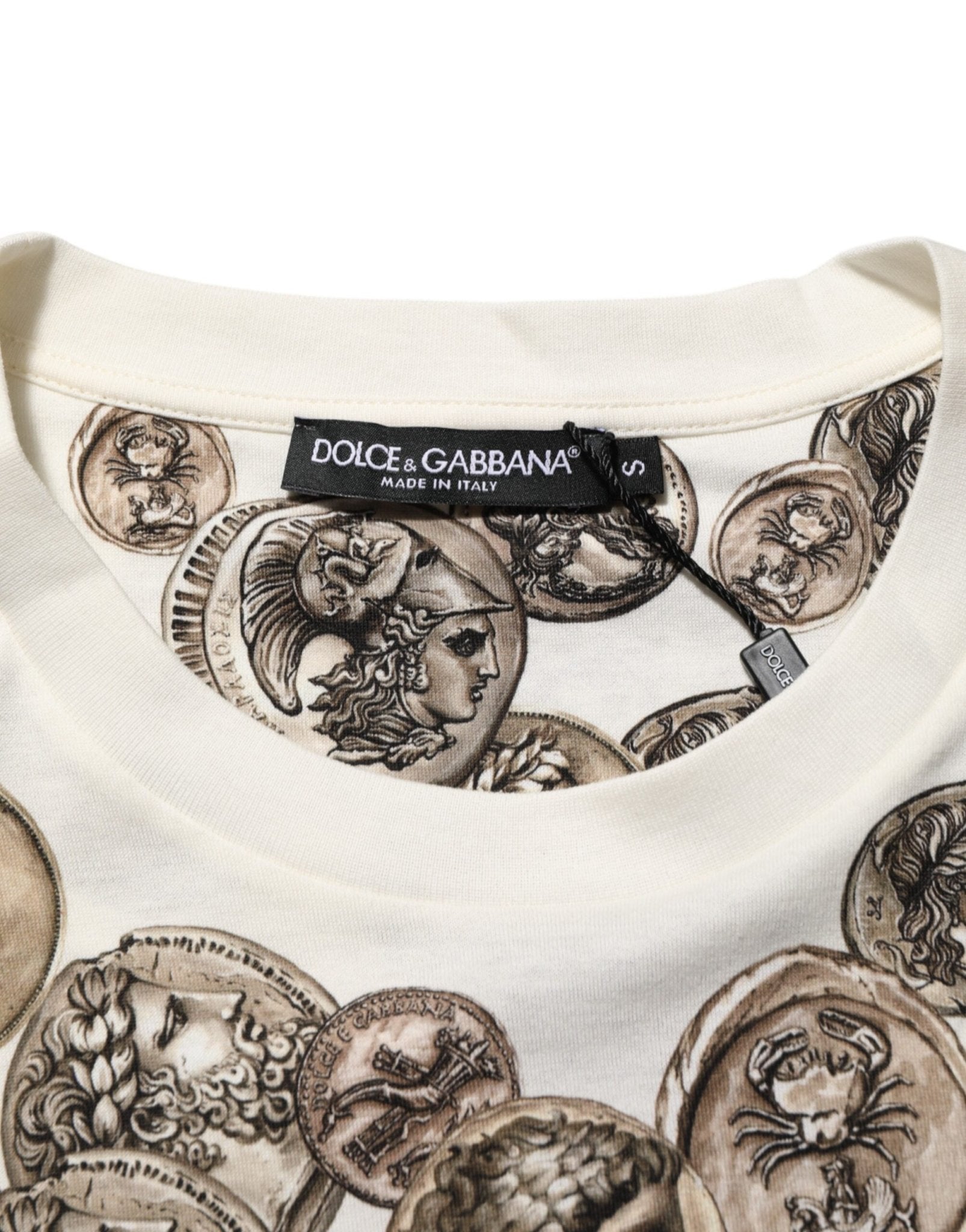 Dolce & Gabbana White Coin Print Cotton Crew Neck Men T-shirt - RIMODA