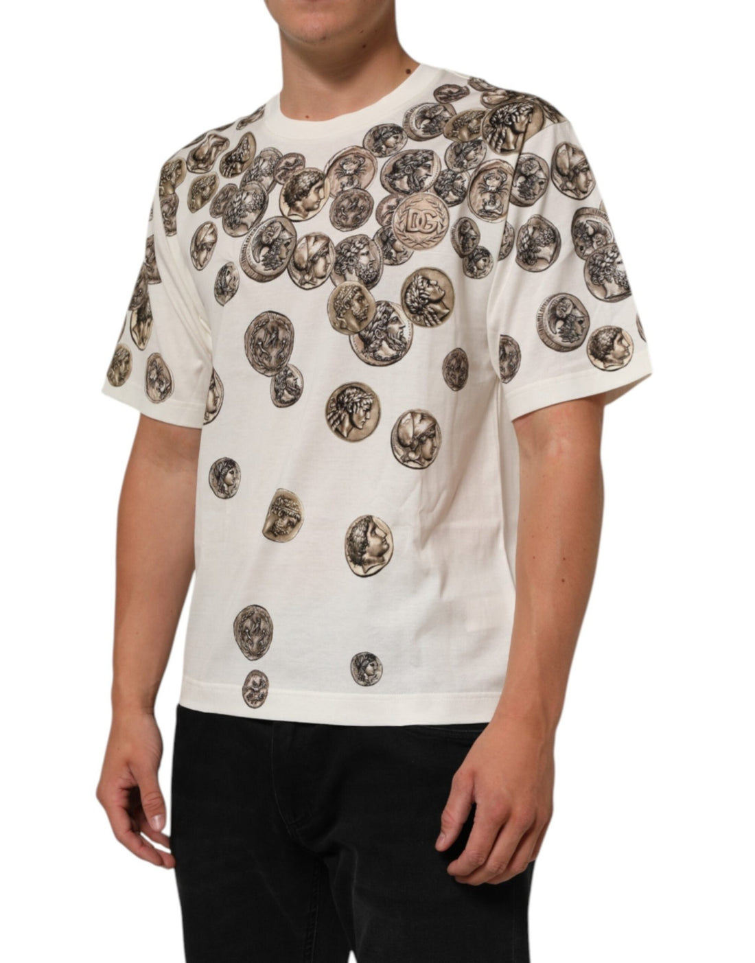 Dolce & Gabbana White Coin Print Cotton Crew Neck Men T-shirt - RIMODA