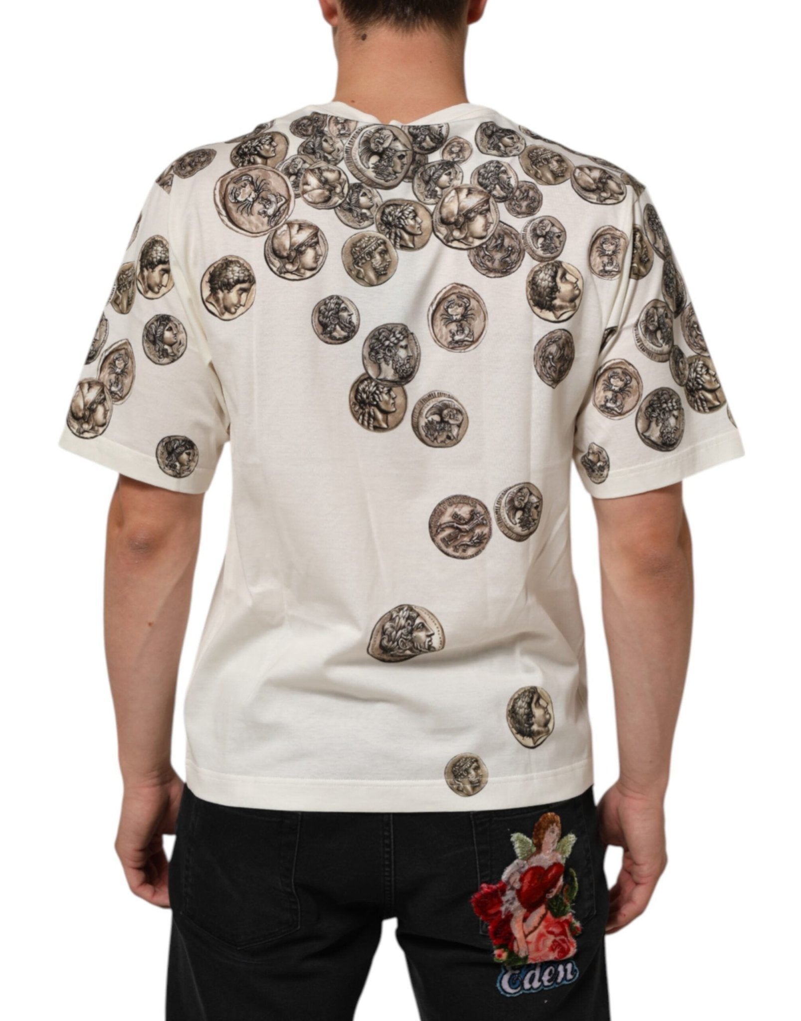 Dolce & Gabbana White Coin Print Cotton Crew Neck Men T-shirt - RIMODA
