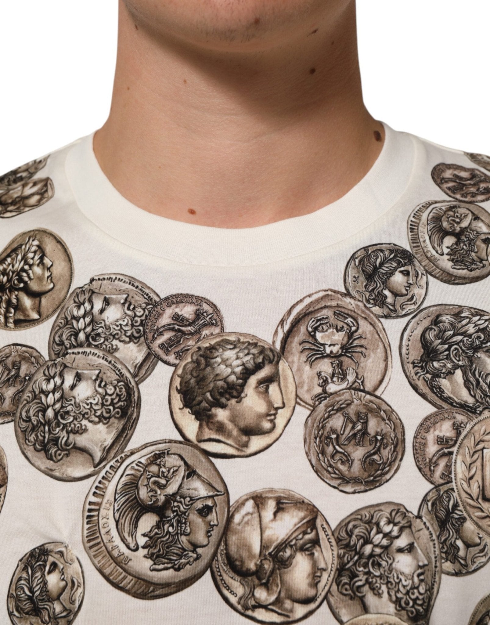 Dolce & Gabbana White Coin Print Cotton Crew Neck Men T-shirt - RIMODA