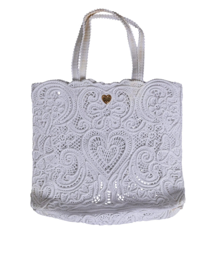 Dolce & Gabbana White Cordonetto Lace Beatrice Tote Shopping Bag - RIMODA