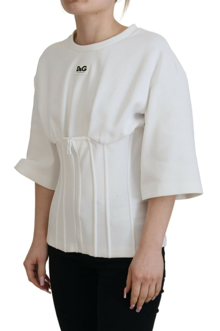 Dolce & Gabbana White Corset Stretch Cotton Top T-shirt - RIMODA
