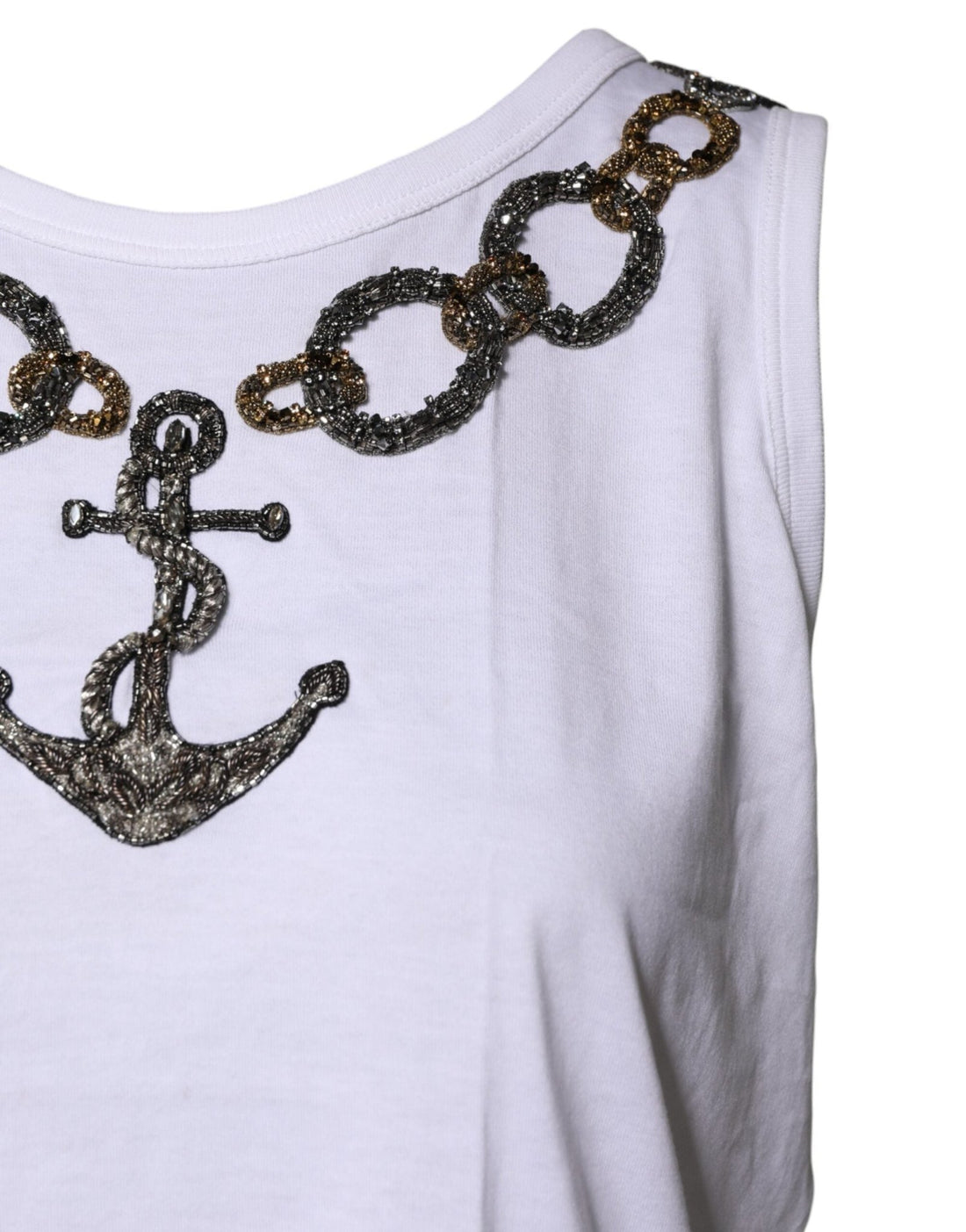 Dolce & Gabbana White Cotton Anchor Chain Embroidery Tank Top - RIMODA