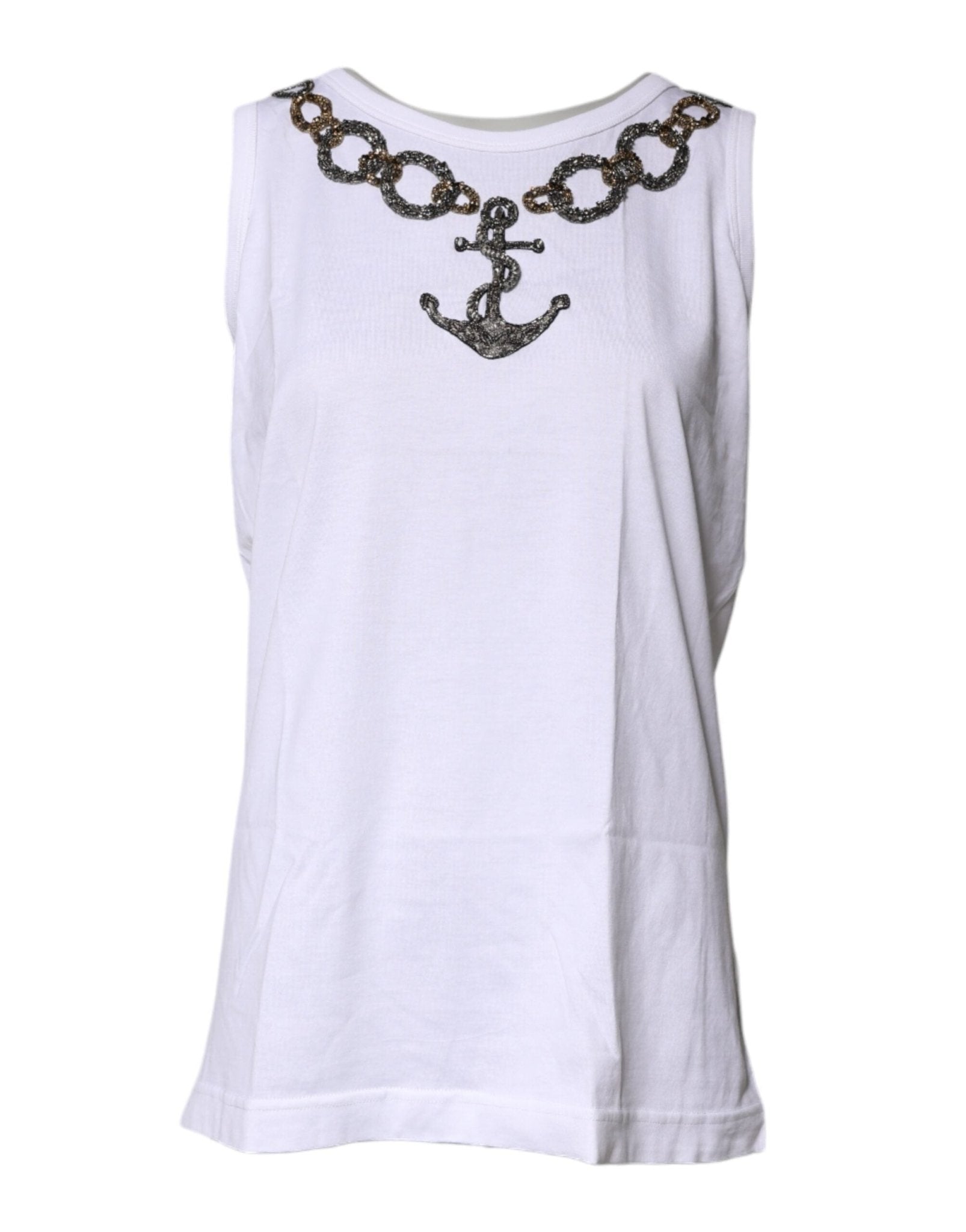 Dolce & Gabbana White Cotton Anchor Chain Embroidery Tank Top - RIMODA