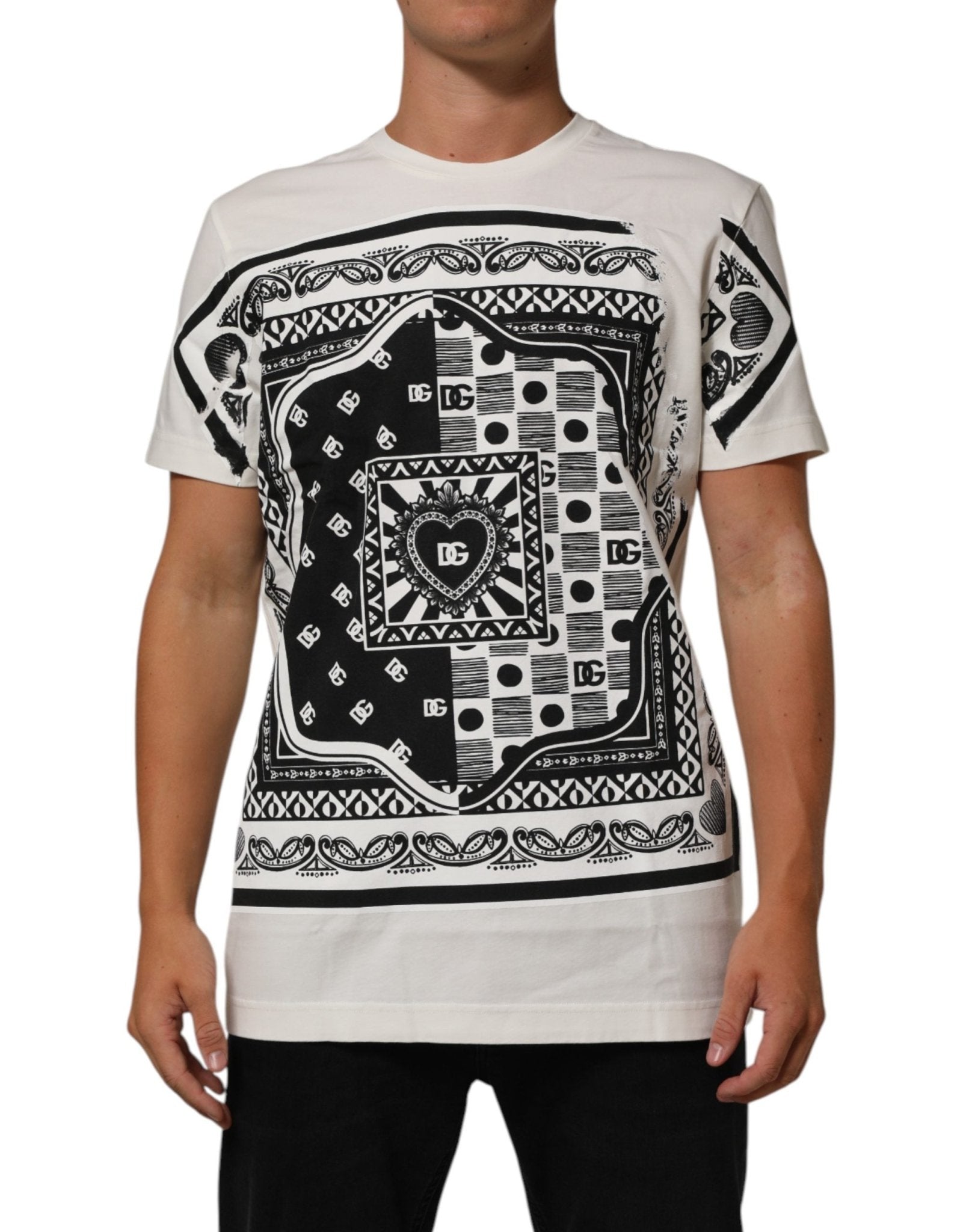 Dolce & Gabbana White Cotton Bandana Print CrewNeck T-shirt - RIMODA