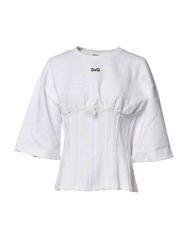 Dolce & Gabbana White Cotton Blend 3/4 Sleeves Blouse Top - RIMODA