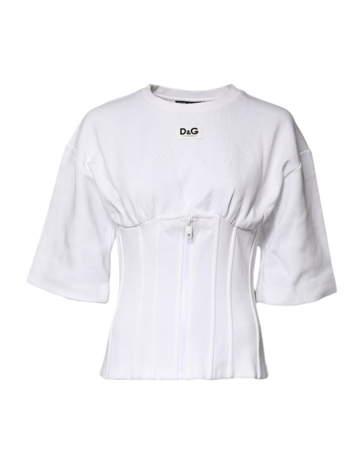 Dolce & Gabbana White Cotton Blend 3/4 Sleeves Blouse Top - RIMODA