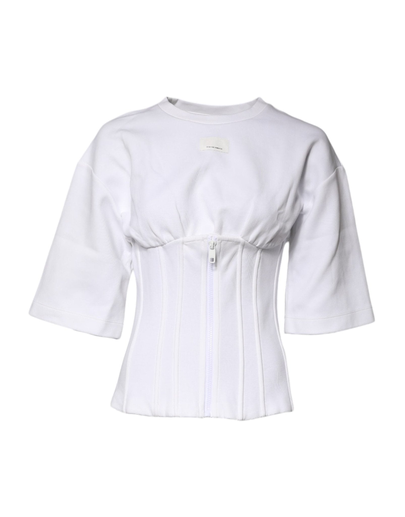 Dolce & Gabbana White Cotton Blend 3/4 Sleeves Blouse Top - RIMODA