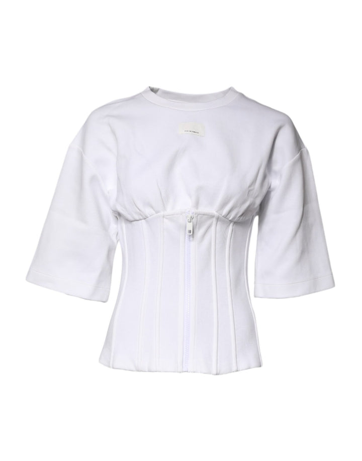 Dolce & Gabbana White Cotton Blend 3/4 Sleeves Blouse Top - RIMODA