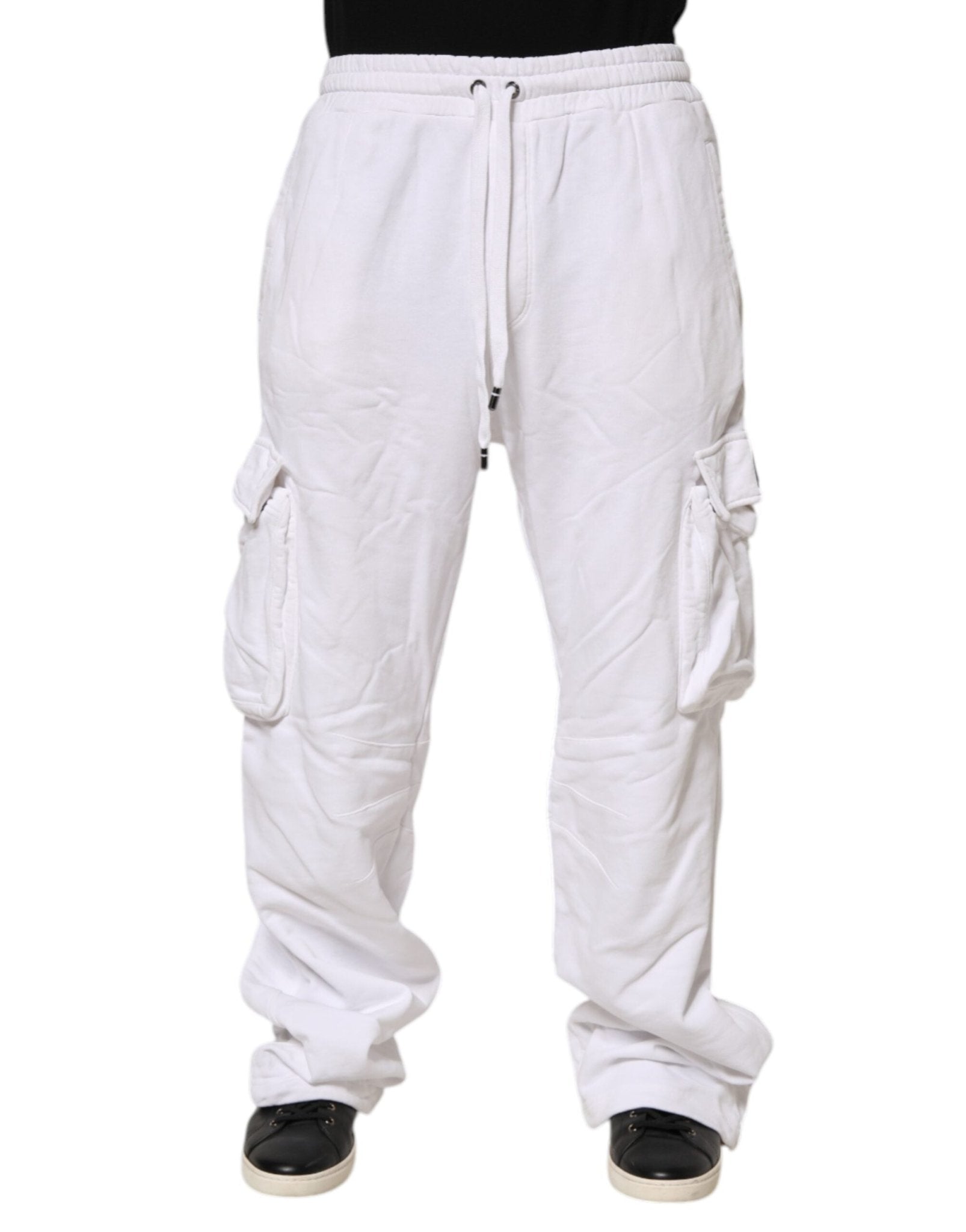 Dolce & Gabbana White Cotton Cargo Trousers Logo Patch Pants - RIMODA