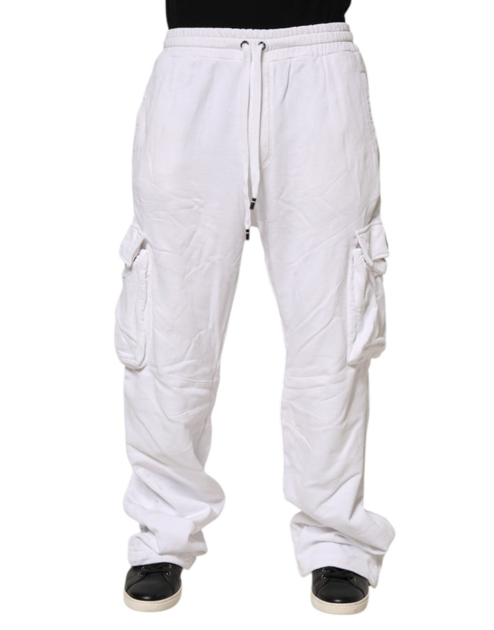 Dolce & Gabbana White Cotton Cargo Trousers Logo Patch Pants - RIMODA