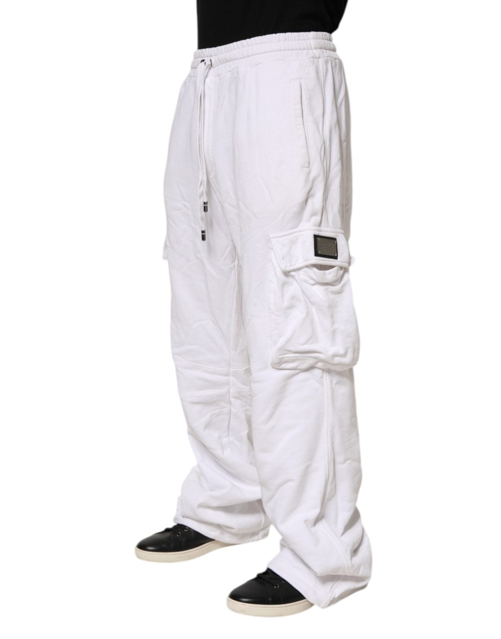 Dolce & Gabbana White Cotton Cargo Trousers Logo Patch Pants - RIMODA