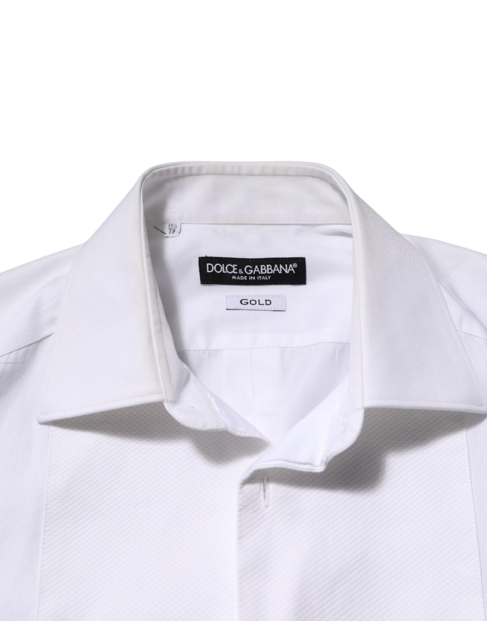 Dolce & Gabbana White Cotton Collared Bib GOLD Dress Shirt - RIMODA