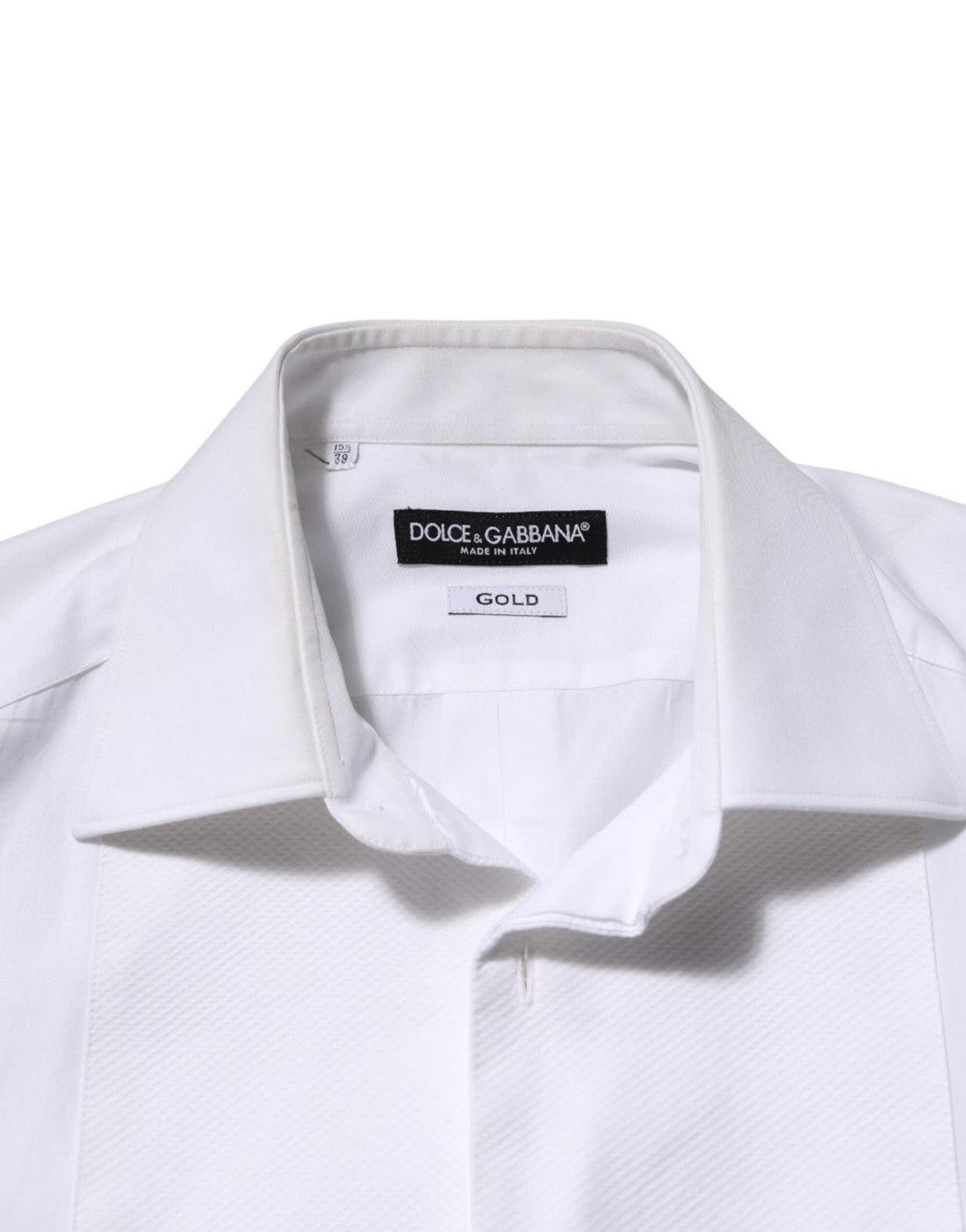 Dolce & Gabbana White Cotton Collared Bib GOLD Dress Shirt - RIMODA