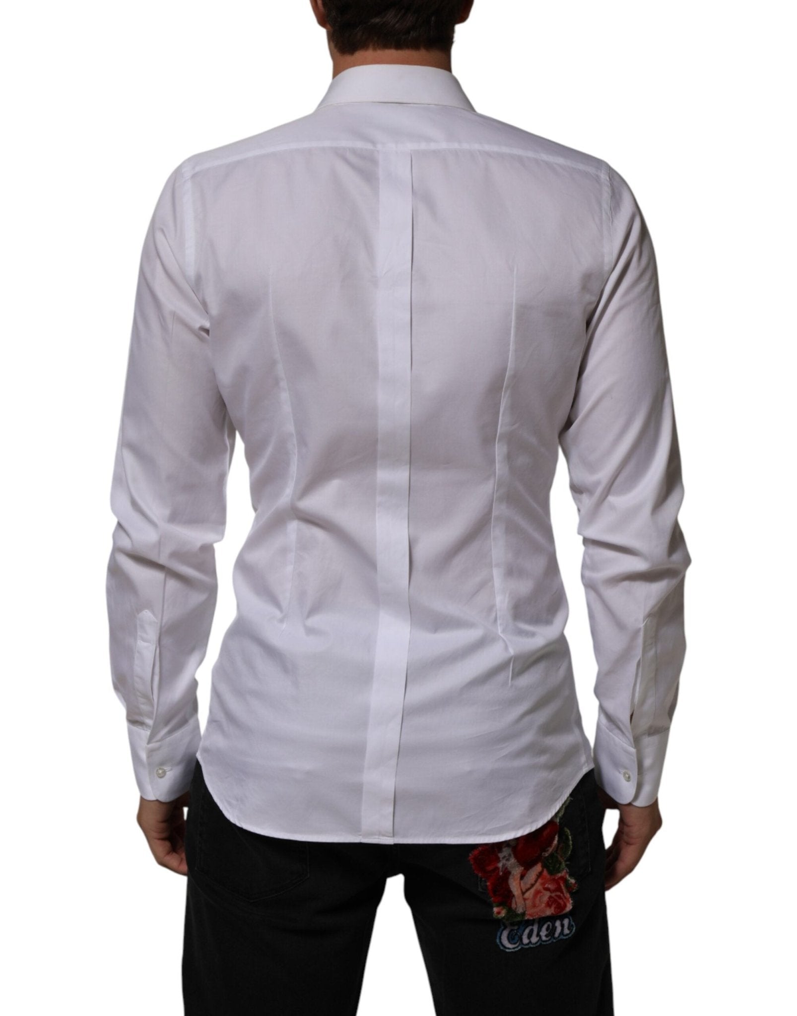 Dolce & Gabbana White Cotton Collared Bib GOLD Dress Shirt - RIMODA