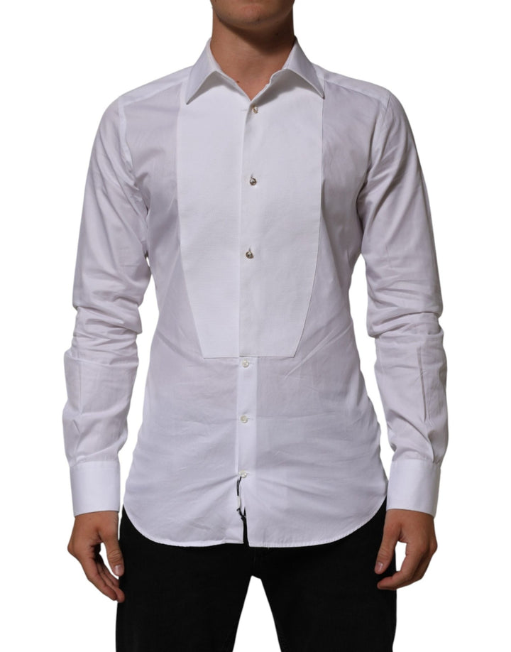 Dolce & Gabbana White Cotton Collared Bib GOLD Dress Shirt - RIMODA