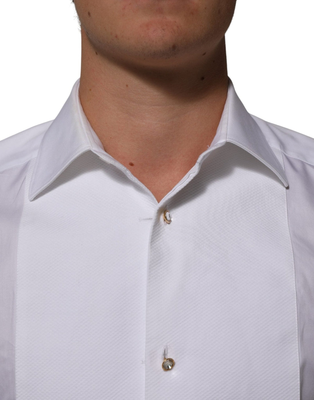 Dolce & Gabbana White Cotton Collared Bib GOLD Dress Shirt - RIMODA