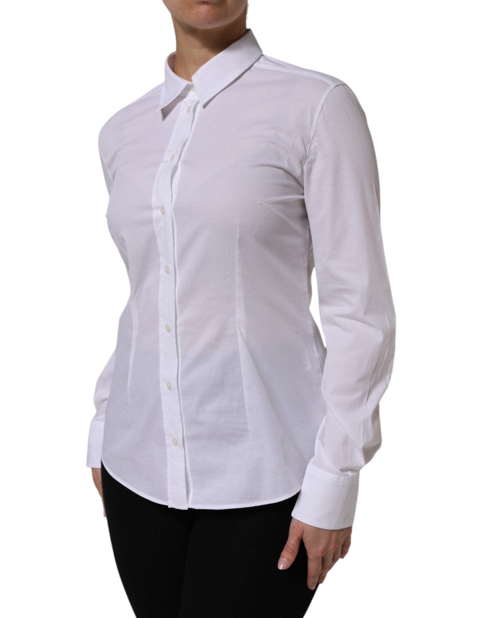 Dolce & Gabbana White Cotton Collared Buttoned Dress Shirt Top - RIMODA