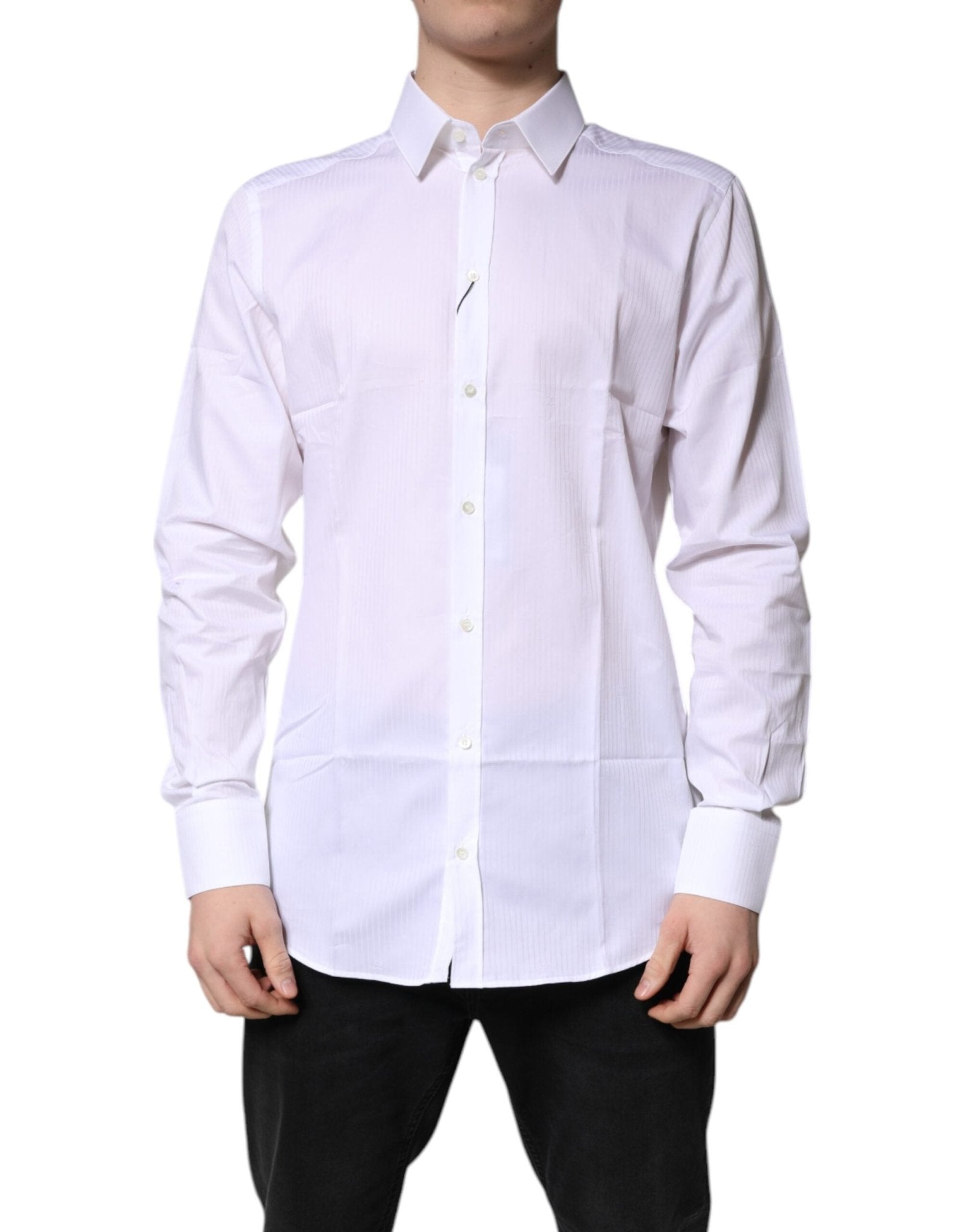 Dolce & Gabbana White Cotton Collared GOLD Dress Formal Shirt - RIMODA