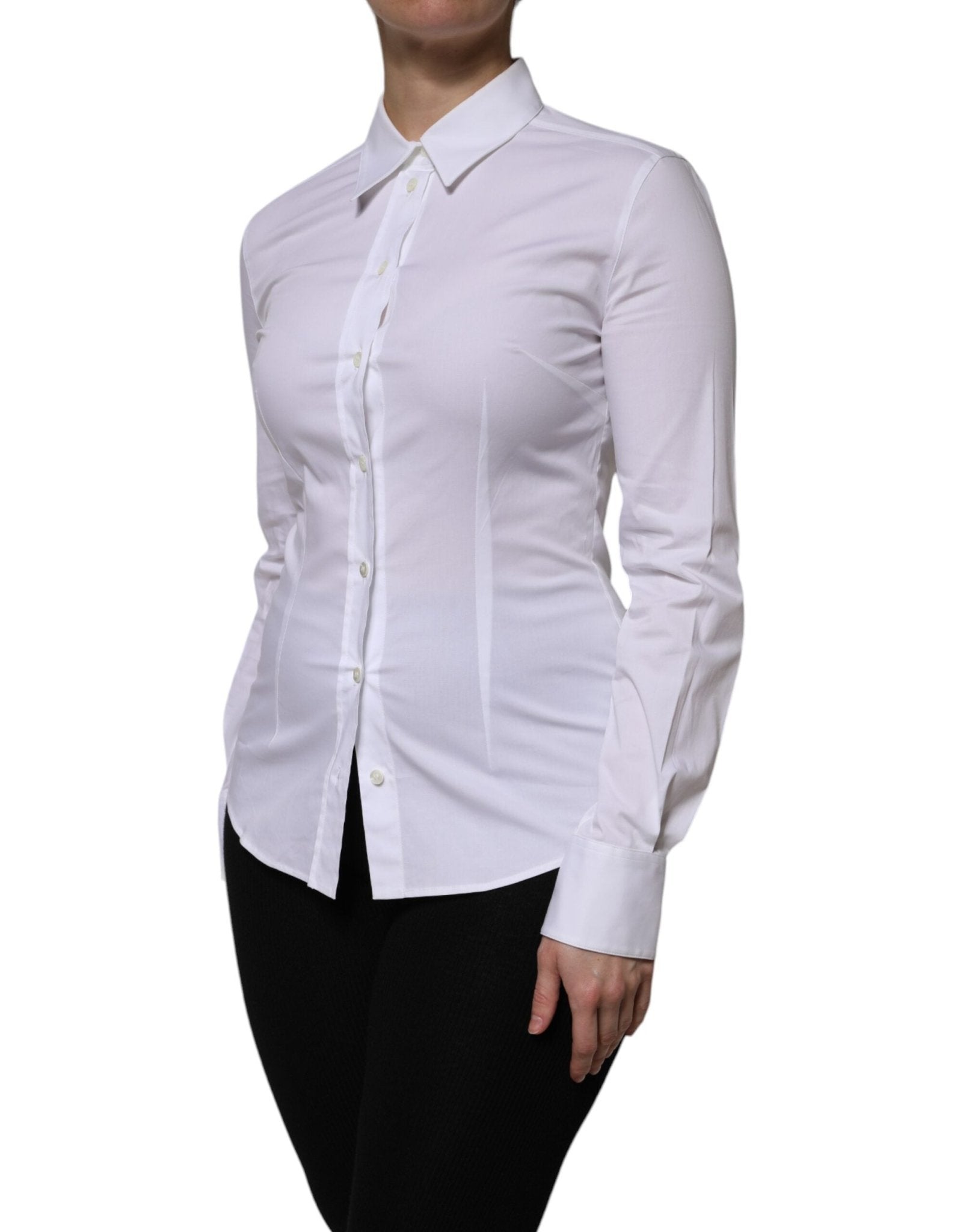 Dolce & Gabbana White Cotton Collared Long Sleeves Blouse Top - RIMODA