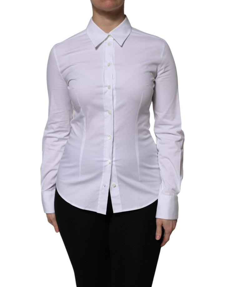Dolce & Gabbana White Cotton Collared Long Sleeves Blouse Top - RIMODA