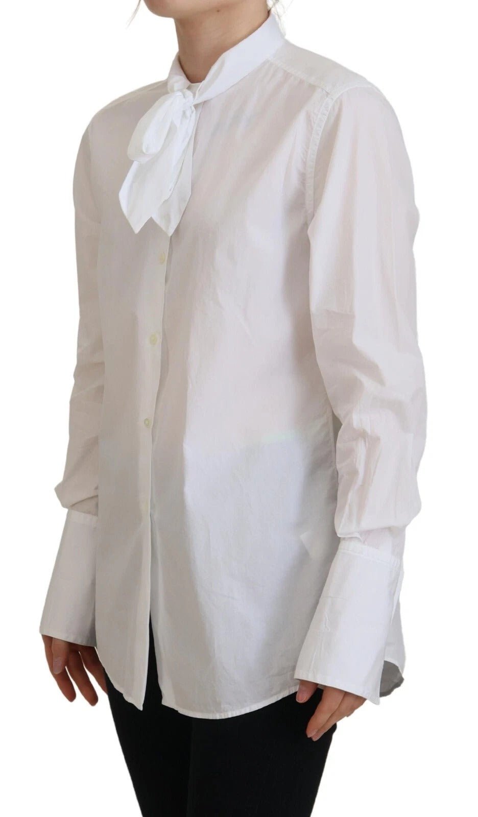 Dolce & Gabbana White Cotton Collared Long Sleeves Formal Top - RIMODA