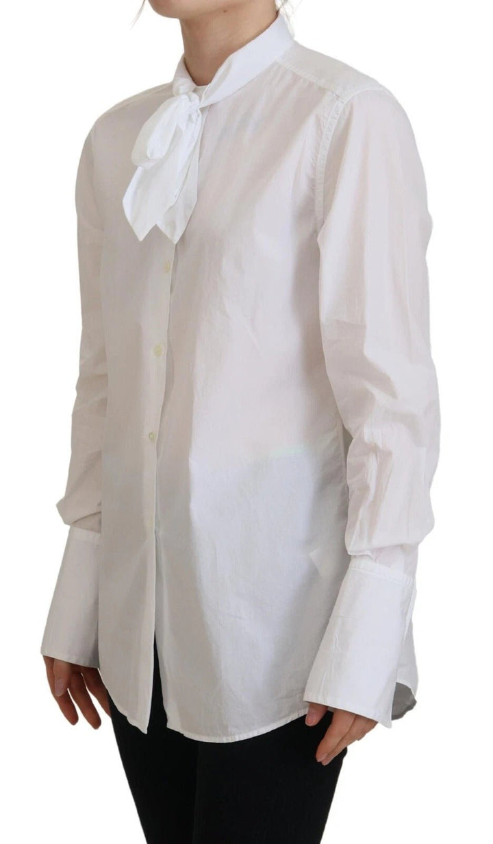 Dolce & Gabbana White Cotton Collared Long Sleeves Formal Top - RIMODA